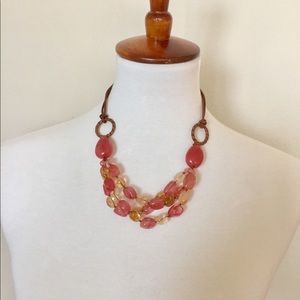 Coldwater Creek Pink & Amber Bead Necklace